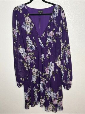 City Chic Royal Purple Dark Floral Flowy Mini Romantic Dress Size 22 NWT